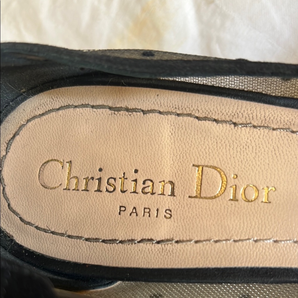 Dior Black and Beige Polka Dot Flats